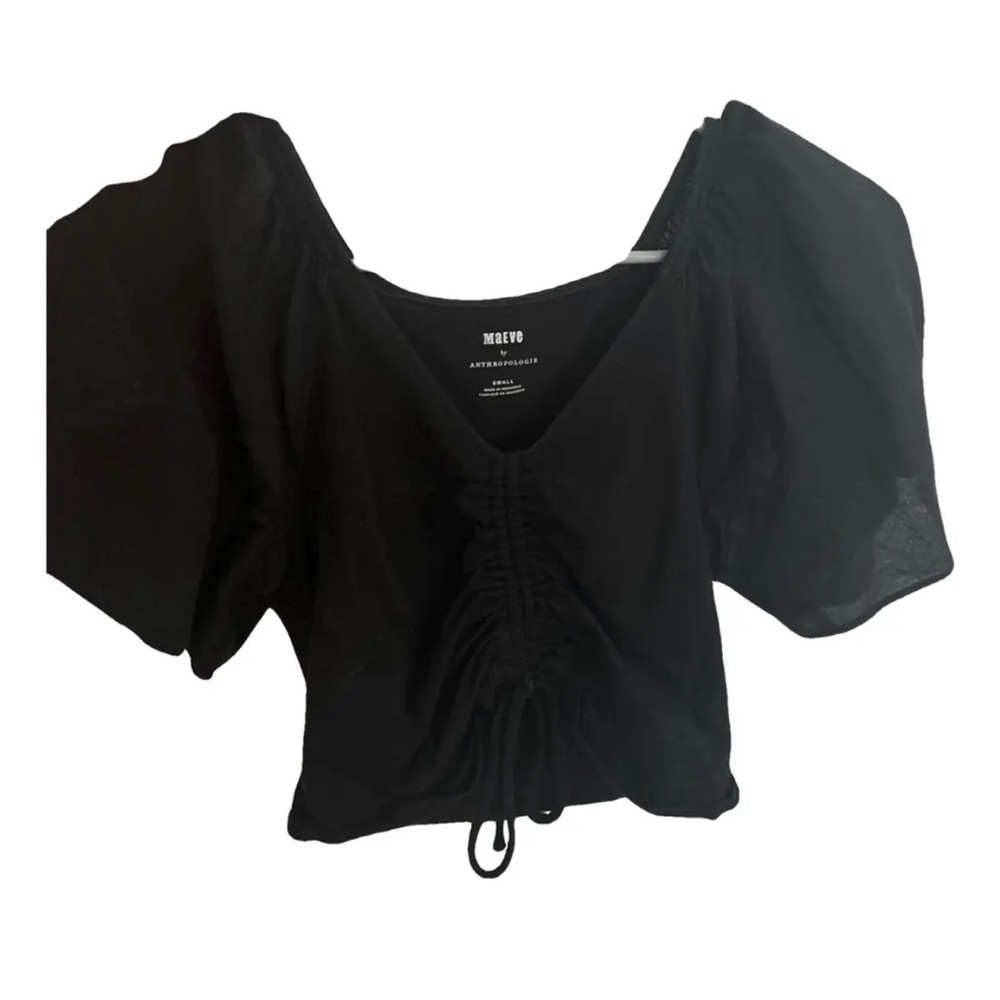 Anthropologie Black Puff Sleeve Blouse